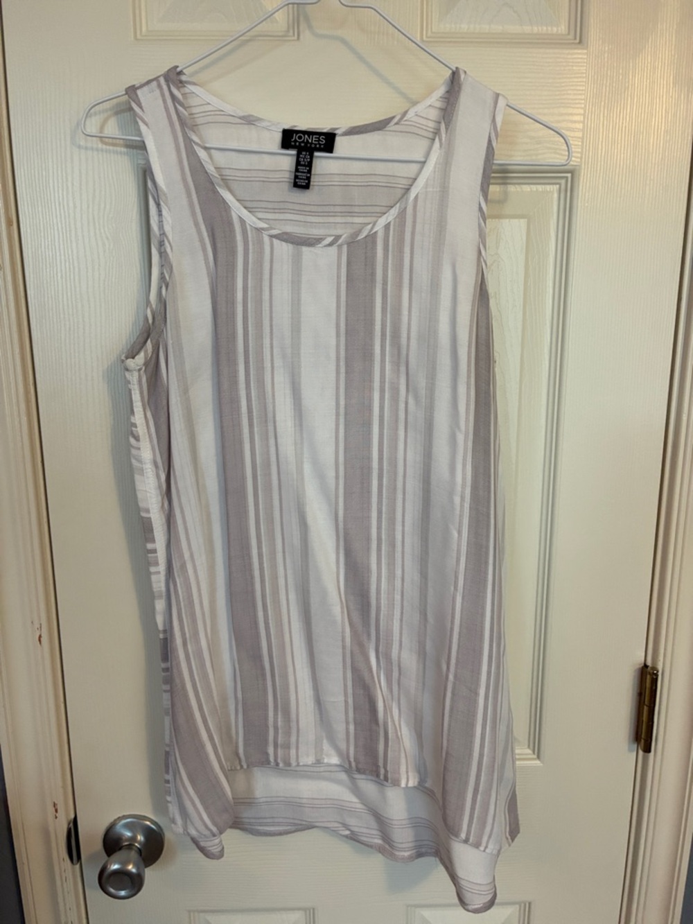 Jones New York Striped Sleeveless Tank - White & Taupe